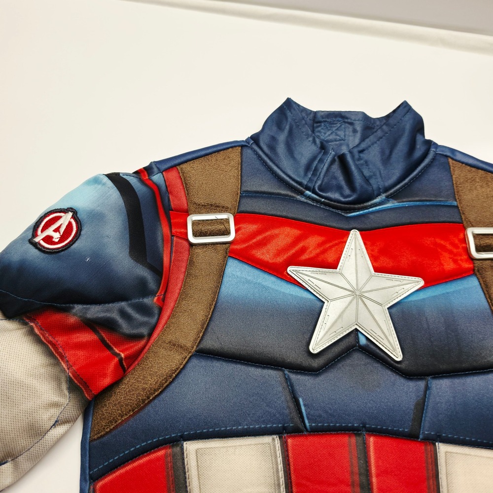Disney Captain America Costume Kids 5/6 Blue Padded Sound Box Mask Marvel - Picture 11 of 16